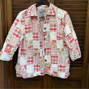 Quilted patchwork shacket w/ 3/4 length sleeves by Koret Woman sz 16w